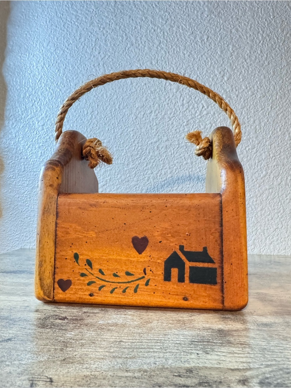 Hand-Painted Rustic Wooden Caddy in Warm Honey Brown by - Picture 5 of 10